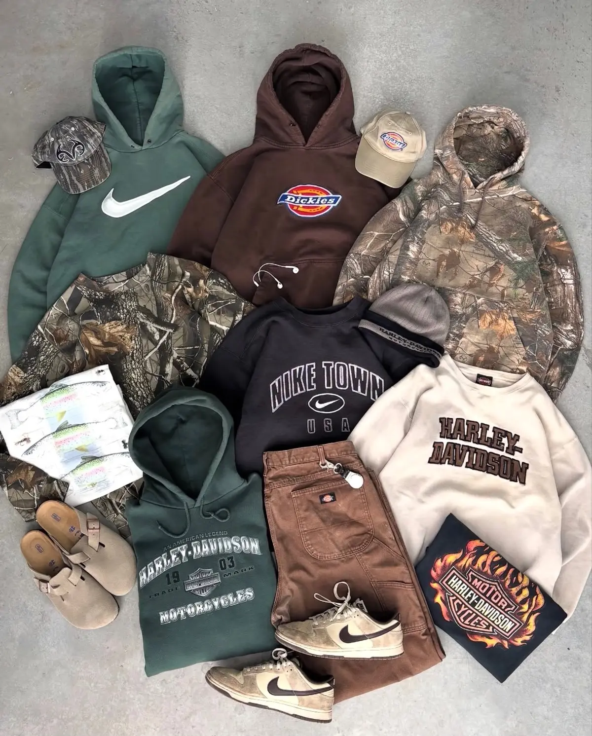 Curated vintage clothing flat lay